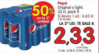 Alimerka Pepsi Original o light 33cl pack 9 oferta