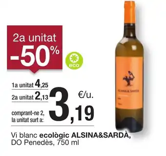 BonpreuEsclat Vi blanc ecològic ALSINA&SARDÀ, DO Penedès, 750 ml oferta