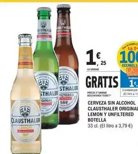 E.Leclerc Clausthaler - cerveza sin alcohol original, lemon y unfiltered oferta