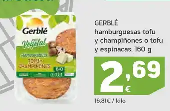 HiperDino Hamburguesas de tofu y champiñones o tofu y espinacas gerblé oferta