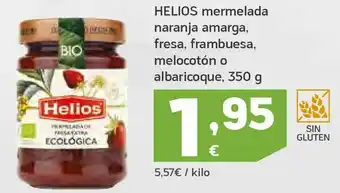 HiperDino Mermelada de naranja amarga, fresa, frambuesa, melocotón o albaricoque helios oferta