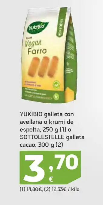 HiperDino Galleta con avena o kurmi de espelta o sottolestelle galleta cacao yukibio oferta