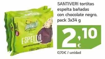HiperDino Tortitas espelta bañadas con chocolate negro santiveri oferta