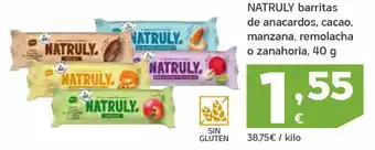 HiperDino Barritas de anacardos, cacao, manzana, remolacha o zanahoria natruly oferta