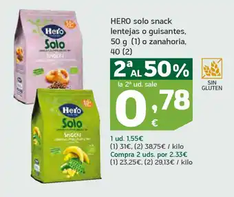 HiperDino Solo snacks lentejas o guisantes, o zanahoria hero oferta