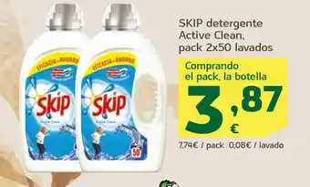 HiperDino Skip detergente active clean, pack 2x50 lavados oferta