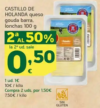 HiperDino Castillo de holanda queso gouda barra, lonchas 100 g oferta