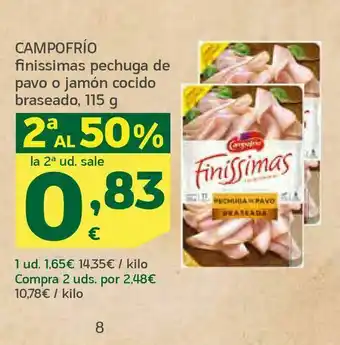 HiperDino Campofrío finissimas pechuga de pavo o jamón cocido braseado, 115 g oferta
