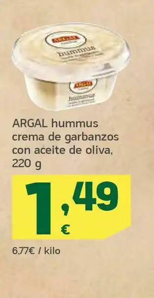 HiperDino Argal hummus crema de garbanzos con aceite de oliva, 220 g oferta