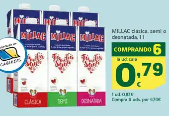 HiperDino Millac clásica, semi o desnatada, 1 l oferta
