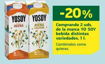 HiperDino -20 % comprando 2 uds. de la marca yo soy bebida distintas variedades, 1 l. combínalos como quieras. oferta