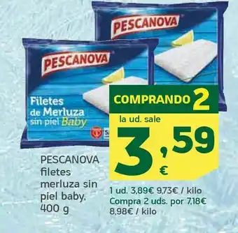 HiperDino Pescanova filetes merluza sin piel baby, 400 g oferta