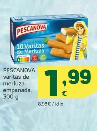 HiperDino Pescanova varitas de merluza empanada, 300 g oferta