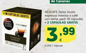 HiperDino Nescafé dolce gusto expresso intenso o café con leche, pack 16 cápsulas oferta