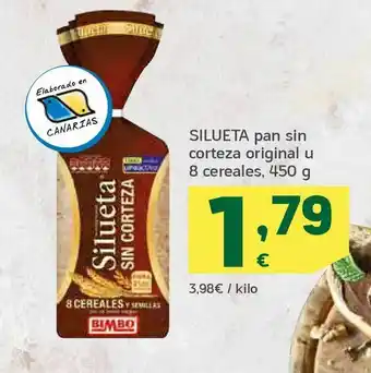 HiperDino Silueta pan sin corteza original u 8 cereales, 450 g oferta