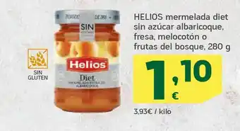 HiperDino Helios mermelada diet sin azúcar albaricoque, fresa, melocotón o frutas del bosque, 280 g oferta