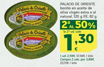 HiperDino Palacio de oriente bonito en aceite de oliva virgen extra o al natural, 120 g p.e. 82 g oferta