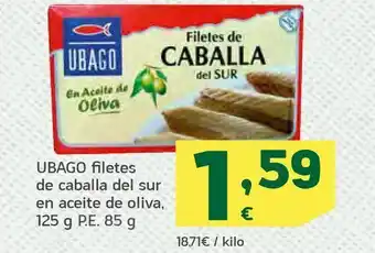 HiperDino Ubago filetes de caballa del sur en aceite de oliva, 125 g p.e. 85 g oferta