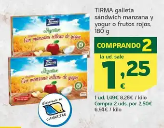 HiperDino Tirma galleta sándwich manzana y yogur o frutos rojos, 180 g oferta