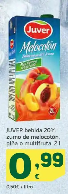 HiperDino Juver bebida 20% zumo de melocotón, piña o multifruta, 2 l oferta