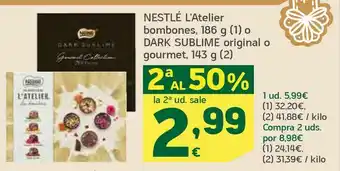 HiperDino Nestlé l’atelier bombones, 186 g o dark sublime original o gourmet,143 g oferta