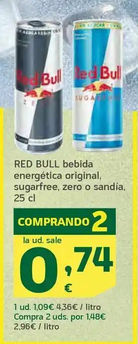 HiperDino Red bull bebida energética original, sugarfree, zero o sandía, 25 cl oferta