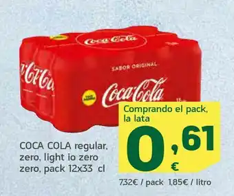HiperDino Coca cola regular, zero, light o zero zero, pack 12x33 cl oferta