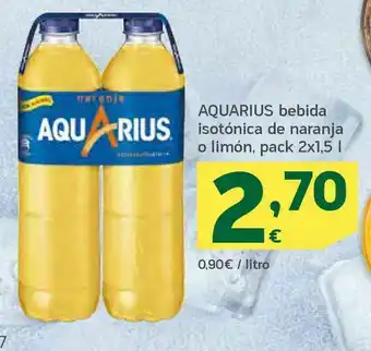 HiperDino Aquarius bebida isotónica de naranja o limón, pack 2x1,5 l oferta