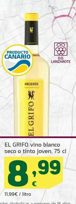 HiperDino El grifo vino blanco seco o tinto joven, 75 cl oferta