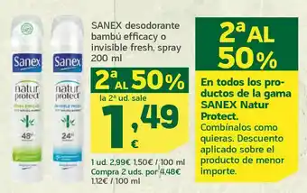 HiperDino Sanex desodorante bambú efficacy o invisible fresh, spray 200 ml oferta