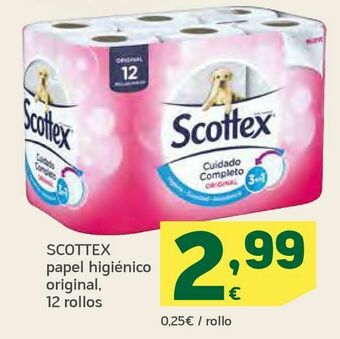 HiperDino Scottex papel higiénico original, 12 rollos oferta