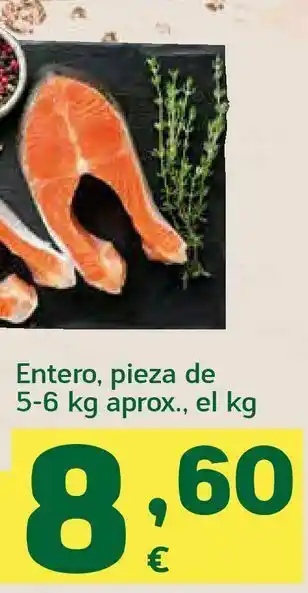 HiperDino Salmón fresco entero, pieza de 5-6 kg aprox., el kg oferta