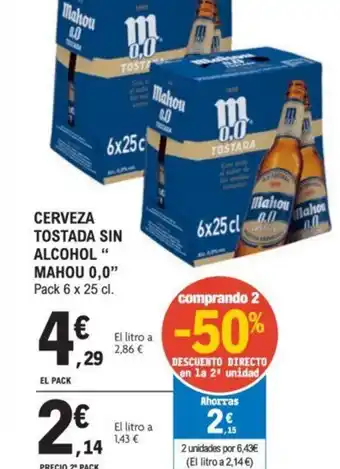 E.Leclerc CERVEZA TOSTADA SIN ALCOHOL " MAHOU 0,0" oferta