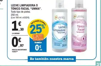 E.Leclerc LECHE LIMPIADORA O TÓNICO FACIAL "UNNIA". oferta