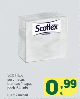 HiperDino SCOTTEX servilletas blancas 1 capa, pack 64 uds. oferta