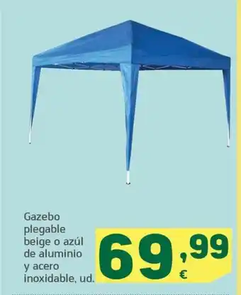 HiperDino Gazebo plegable beige o azúl de aluminio y acero inoxidable, ud. oferta