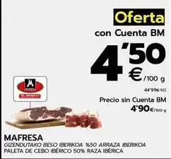 BM Supermercados Mafresa - paleta de cebo ibérico 50% raza iberica oferta