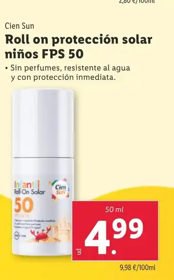 Lidl Cien Sun Roll on protección solar niños FPS 50 oferta