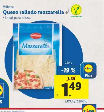 Lidl Milbona Queso rallado mozzarella oferta