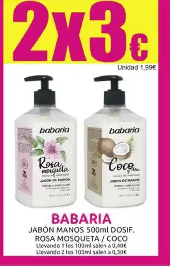 Muchas Perfumerías Babaria Jabón Manos 500ml Dosif. Rosa Mosqueta Coco oferta