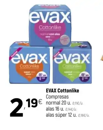 Coviran Evax Cottonlike Compresas normal 20 u alas 16 u alas súper 12 u oferta