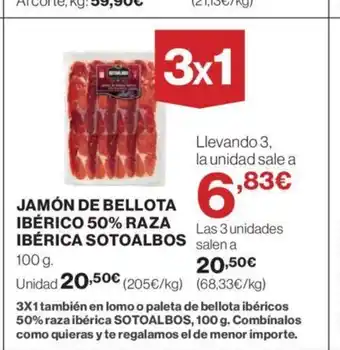 Hipercor JAMÓN DE BELLOTA IBÉRICO 50% RAZA IBÉRICA SOTOALBOS oferta