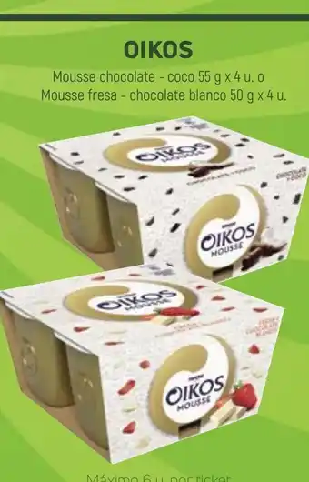 Coviran Oikos Mousse chocolate-coco 55g x 4 u.o Mousse fresa-chocolate blanco 50g x 4 u oferta