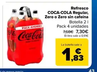 Carrefour Refresco COCA-COLA Regular, Zero o Zero sin cafeína oferta