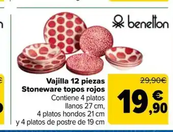 Carrefour Vajilla 12 piezas Stoneware topos rojos oferta