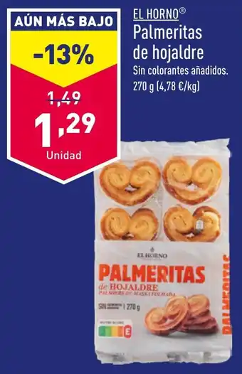 ALDI EL HORNO® Palmeritas de hojaldre oferta