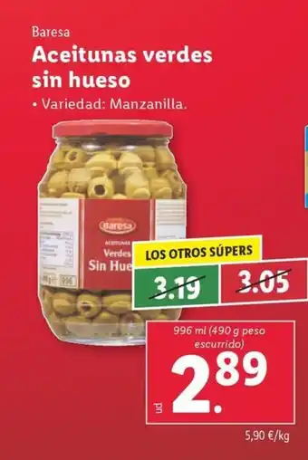 Lidl Aceitunas verdes sin hueso oferta