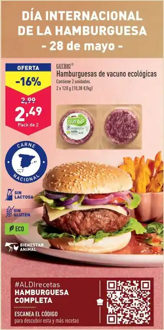 ALDI Hamburguesas de vacuno ecológicas oferta