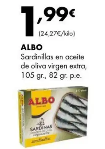 Supermercados Lupa ALBO Sardinillas en aceite de oliva virgen extra, 105 gr., 82 gr. p.e. oferta