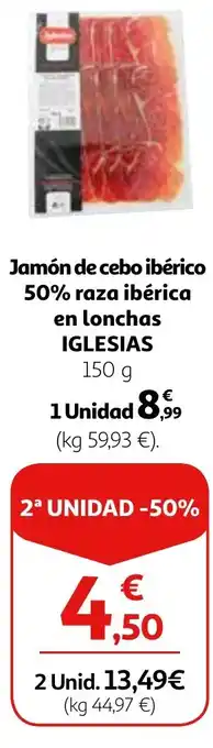 Alcampo Jamón de cebo ibérico 50% raza ibérica en lonchas IGLESIAS oferta